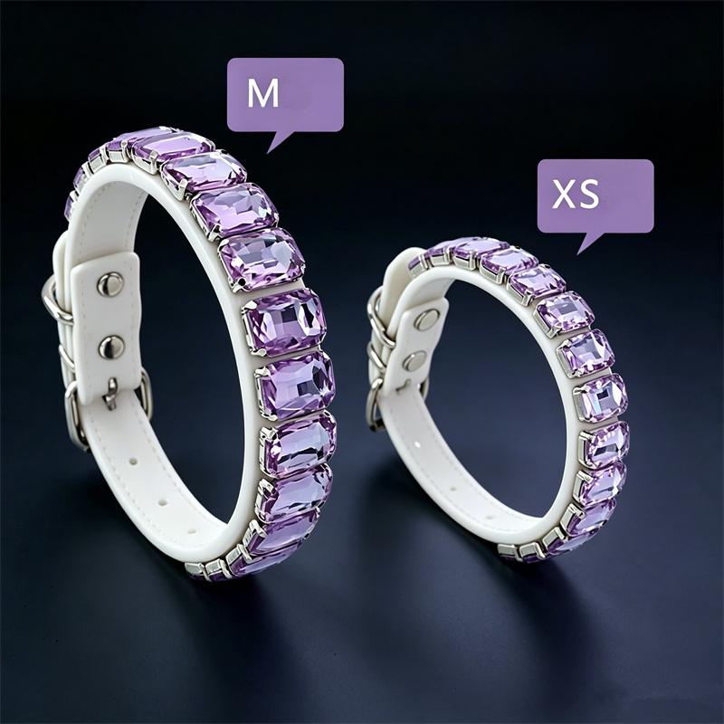 Bling Strass Hundehalsband Weißes PU-Leder Katzenhalsband Funkelndes Kristall Haustierhalsband Verstellbar für Hunde Tägliches Gassi Gehen Party Dekoration