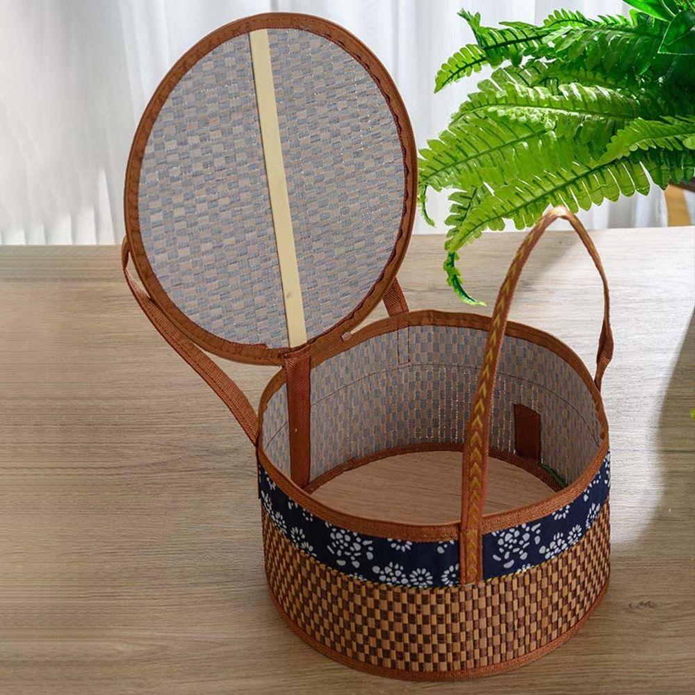 Hand Woven Foldable Bamboo Basket Round Vegetable Storage Basket Dessert Food Bag  Gift