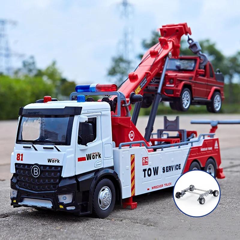 

1:18 Double Hook Truck Alloy Rescue Car Toys Model Diecast Metal Vehice Door Opened Sound Light Lift Shrink Wrecker Toy Boy Gift червоний