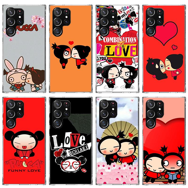 Cute Cartoon Pucca Garu Phone Case For Samsung Galaxy S23 S24 S25 Edge S26 Ultra S22 + S21 Plus S20 FE Cover Silicone Print Shel