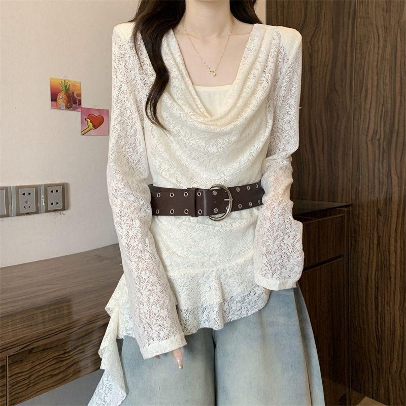 Private Style T Shirt With Lace And Asymmetrical Design For Spring