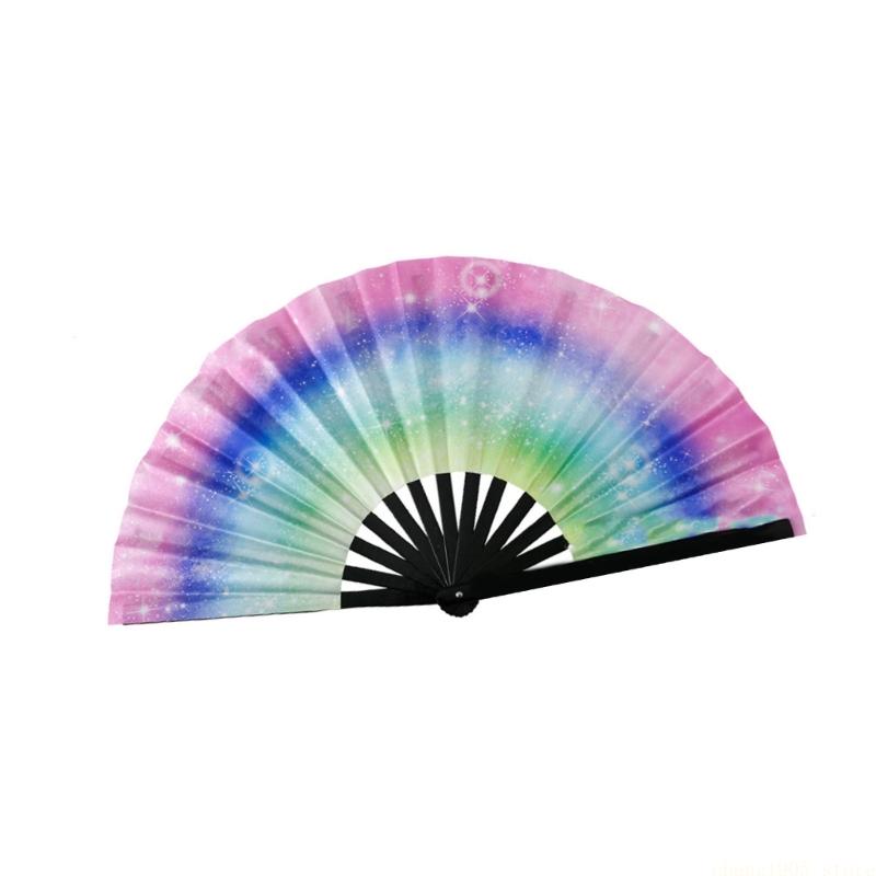 QX2E Light Sensitive Foldable Bamboos Hand Fan for Concerts Raves and Costume Parties