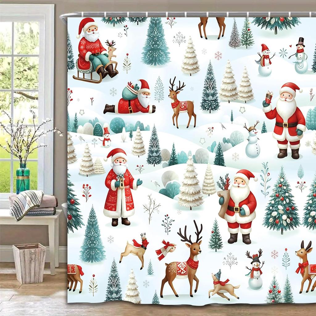 Christmas Shower Curtain,Winter Christmas Shower Curtains for Bathroom,Cute Funny Shower Curtain,Waterproof Polyester Insulated