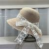 Japanese elegant lace bow sunshade straw hat women's summer travel seaside sunscreen basin hat vacation beach sun hat