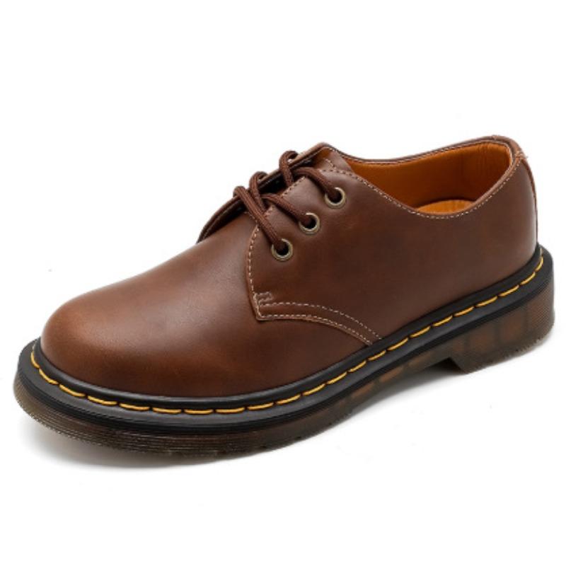Thick-soled small leather shoes for women low-top leather round-headed casual students medium-thick muffin-soled short boots 45 коричневый 8280₽