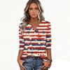 Women's T Shirt Independence Day Print Button 3/4 Sleeve Daily Weekend Fashion Basic V- Neck Regular Top
