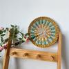 Vintage Seagrass Woven Fan Colorful Striped Patterns Summer Cooling Fan  Home Decoration