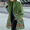 Women Fall Winter Overcoat Flower Print Loose Thick Warm Long Sleeve Plus Size Mid Length Turn-down Collar Elegant Style Street Cardigan Coat