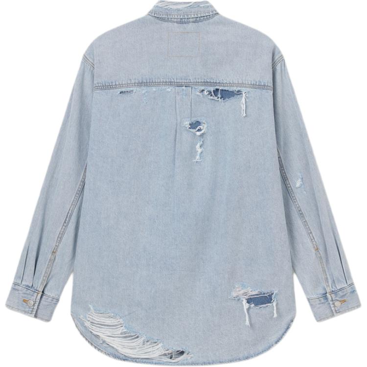 Levis Loose Comfortable Distressed Flannel Collar Long Sleeve Denim Jacket Men Jackets Blue 0017E-0001