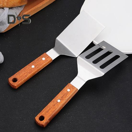 Stainless Steel Frying Spatula Set with Wooden Handle Heat Resistant Solid Turner Non Stick Slotted Spatulas for Frying Baking Flipping Turning