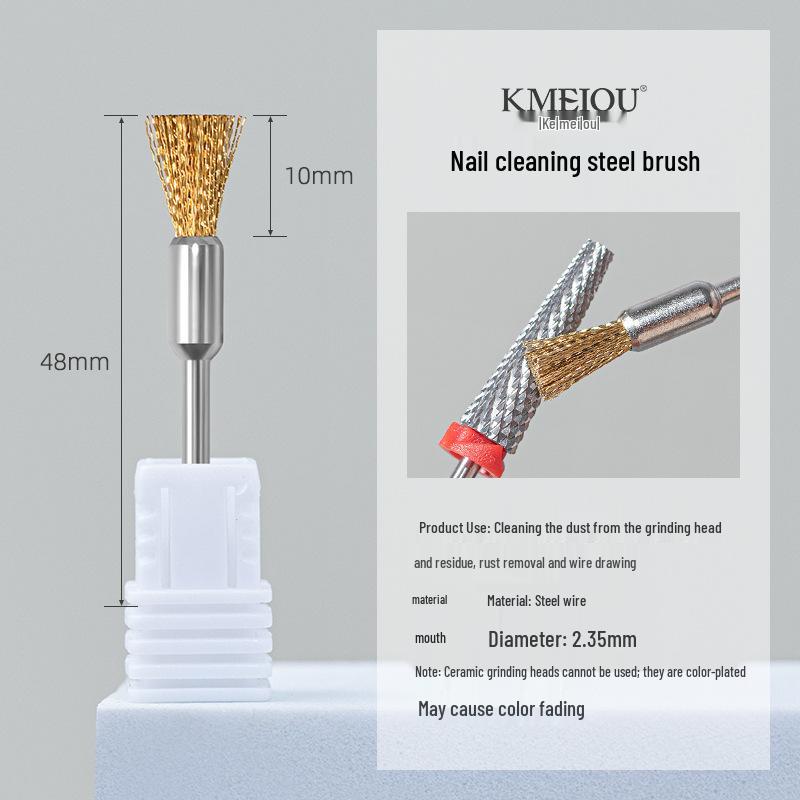 Dual-Ended Nail Drill Bit Cleaning Brush with Copper Wire and Steel Bristles