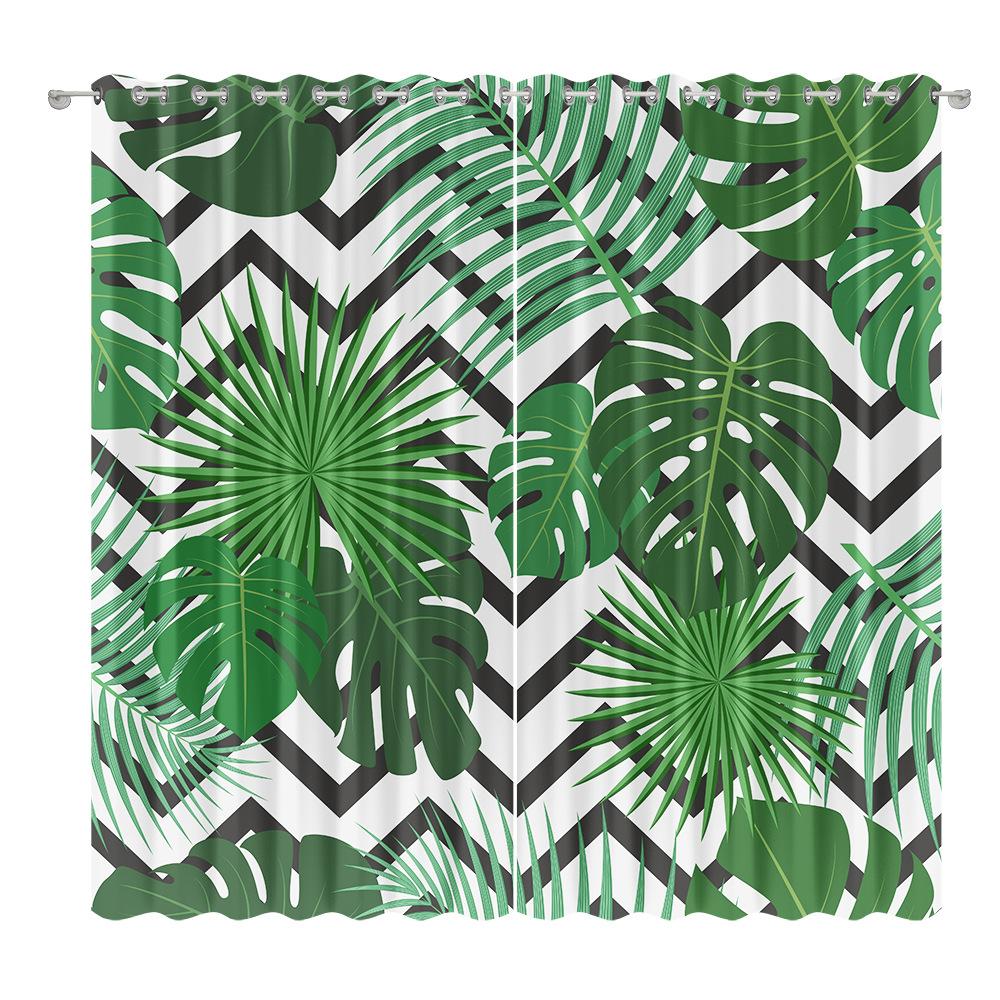 Green Plant Plantain Leaf Curtain Cloth Bedroom Living Room Balcony Blackout Curtain Office Hotel Thermal Insulation Curtain