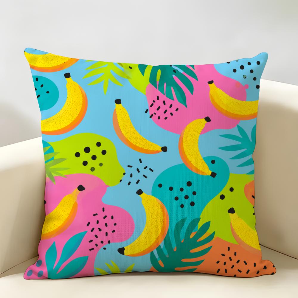 Banana Pop Art Cushion Cover Natural Linen Organic Fabric Double-Sided Printing Breathable For Home Decor