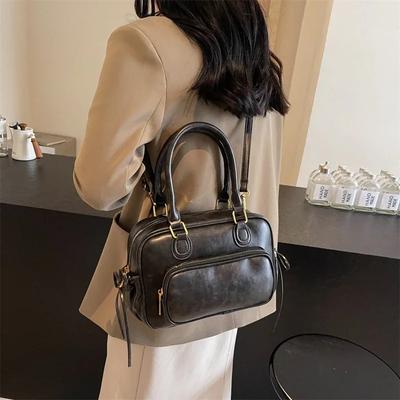 Fashion PU Zipper Solid Color Versatile Shoulder Bag  High Quality Large Capacity Crossbody Bag Soft Trendy Simple Handbag