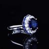 Royal Blue Sapphire Open Ring for Women Luxury European American Style Full Diamond Cluster Ring