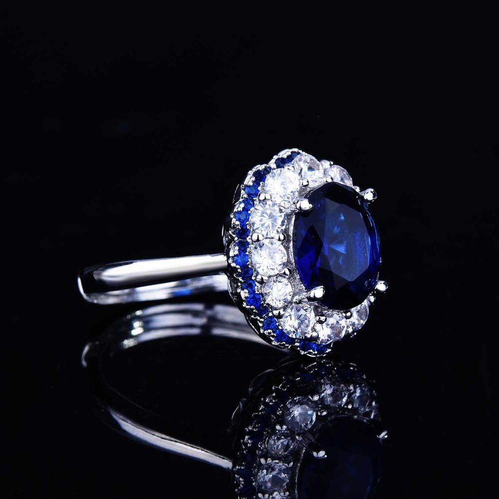 Royal Blue Sapphire Open Ring for Women Luxury European American Style Full Diamond Cluster Ring