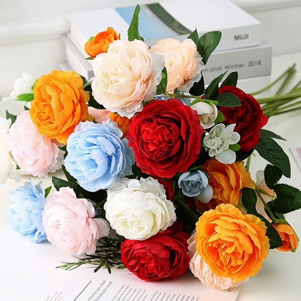 European 3heads Peony Multicolors 48*8cm/65cm Bridal Bouquet Flowers PINK Fake Peony Flower Wedding Table Decoration