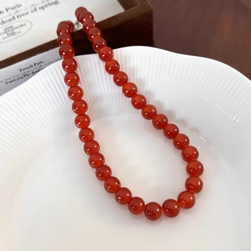Minar 2026 New 4 6 8 10mm Green Color Glass Beads Strand Beaded Necklace for Women Female Silver Plated Toggle Clasp Chokers