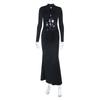 Semi-turtleneck Sexy Hollow Black Long-sleeved Dress Women's European and American Style New Spice Girl Long Dress