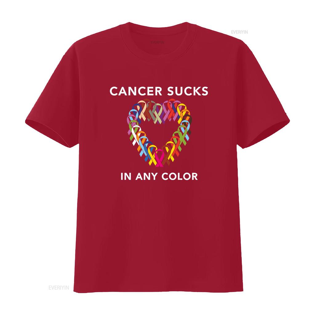 Mens Cancer Sucks Awareness T Shirt with Multicolor Ribbon Design for Breast Prostate Lung Skin Colon Causes vintage Washed