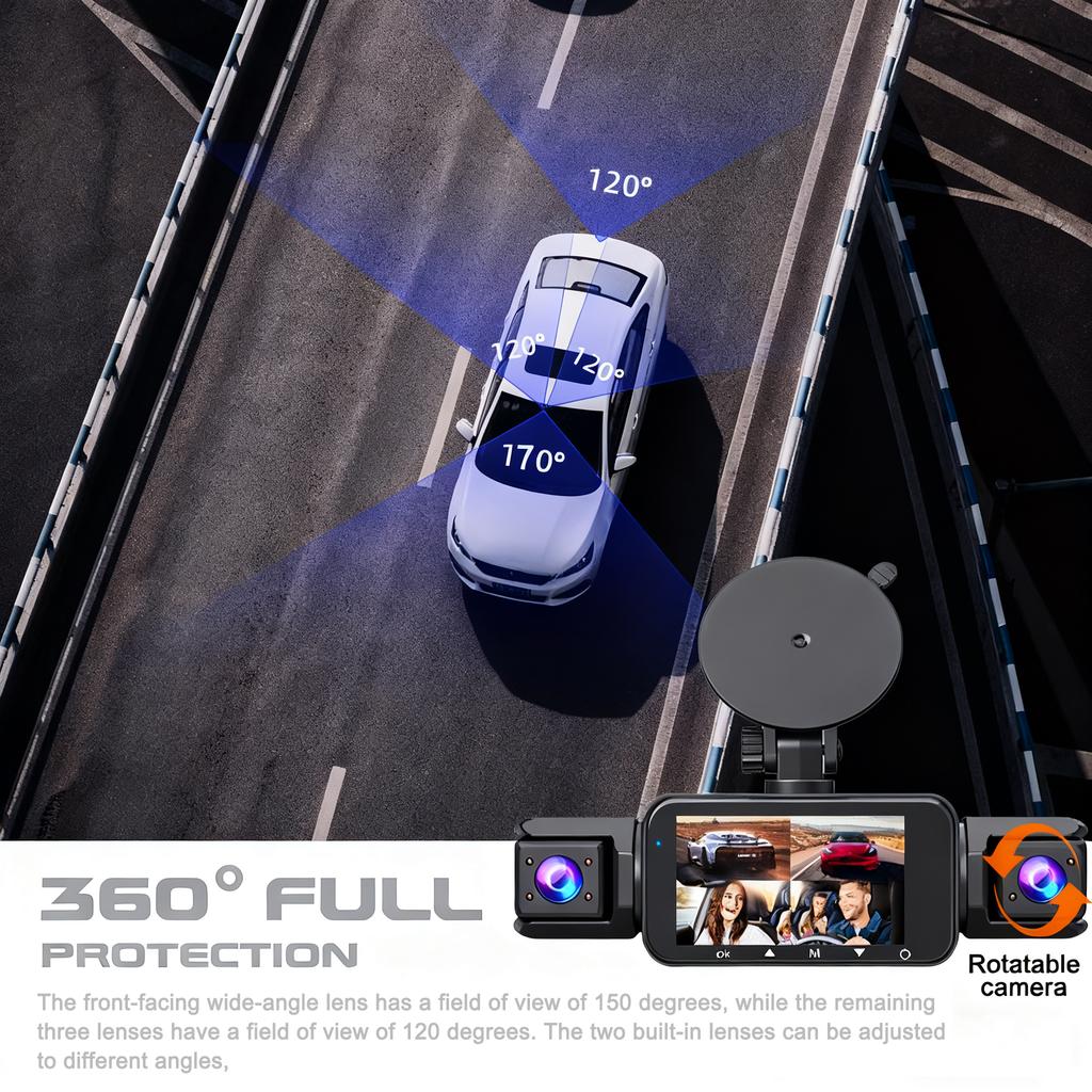 360° Dashcam Car Camera Recording Wifi Wireless Webcam Way Video Recorder 1080P 24 Parking 4 Channel Car Black Box