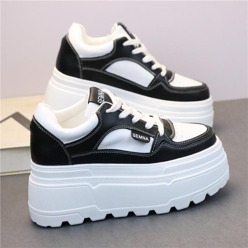 Fashion 8CM Leather Mesh Platform Shoes Wedge Sneakers for Women Hidden Heel Increased Shoes Spring Autumn Sneakers Female