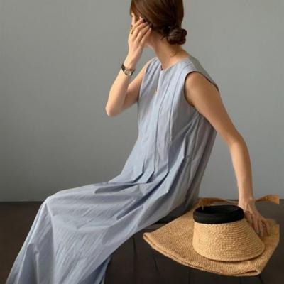 New Arrivals Open Run Women Round Neck Sleeveless Flare Long Dress