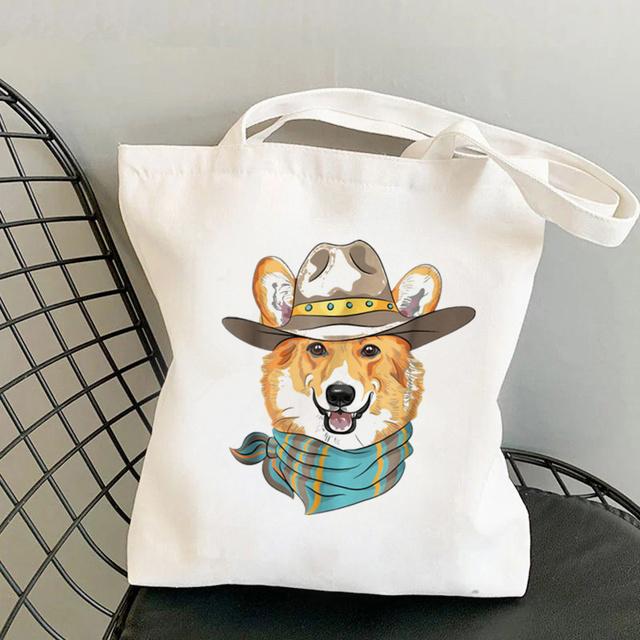 Shopper Watercolor Design For Corgi Lovers Bag Harajuku Women Shopping Bag Canvas Shopper Bag Handbag Tote Bag Shoulder Lady Bag