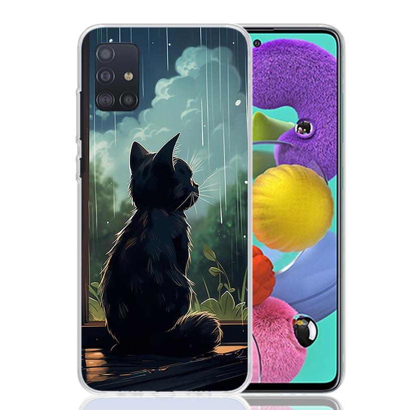 Anime Cat Rain Animal Phone Case For Samsung Galaxy A52 A32 A22 A12 A02S A50S A30S A51 A31 AA71 Note 20 Ultra 10 S10 Plus Galaxy