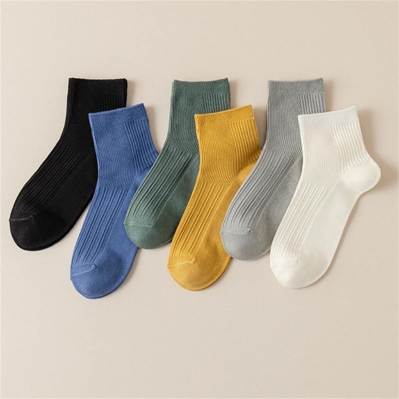 Solid Color Men Sock Spring Autumn Casual Basic Stocking Vertical Stripes Breathable Comfortable Casual Sports Socking