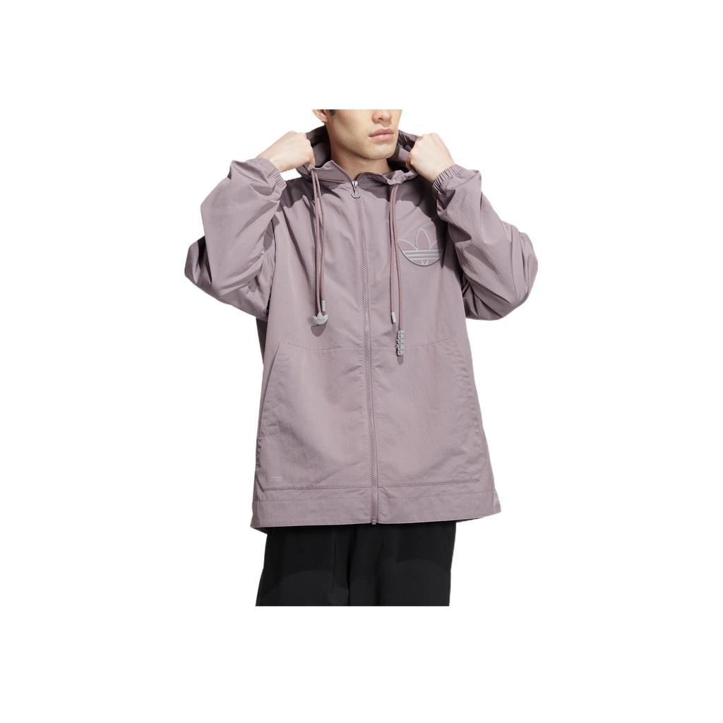 Adidas Originals Trefoil Back Logo Print Drawstring Hooded Jacket Men Outerwear Purple HS2020