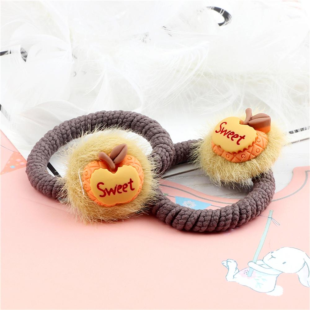 2PCS Sweet Colorful Hair Bands for Kids Girls Furry Fruits Bowknot Heart Winter Hair Ties Elastic Headband Hair Accessories Gift