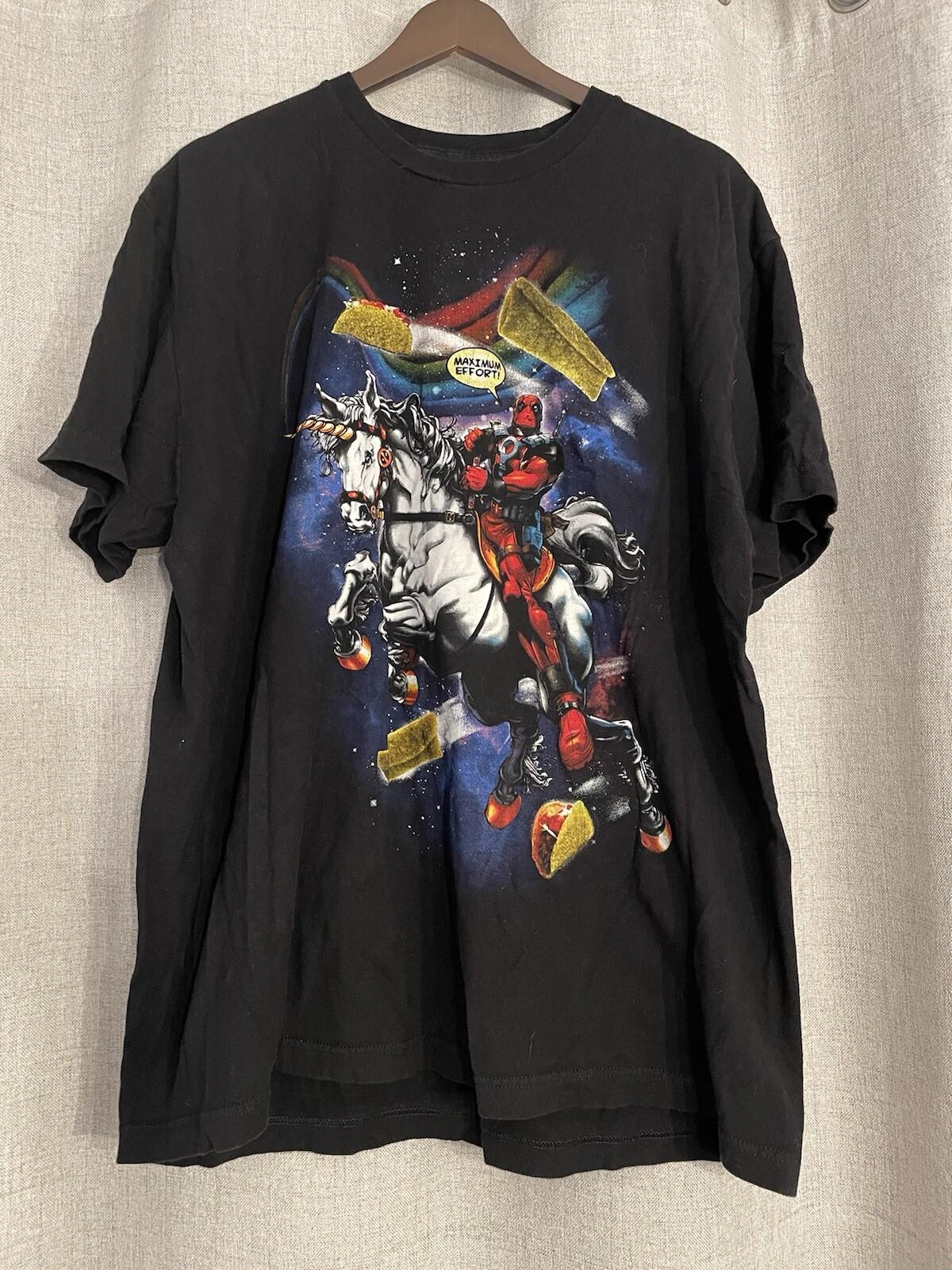 Marvel Deadpool Shirt Adult XL Black Short Sleeve Unicorn Tacos in Space EUC S разноцветный