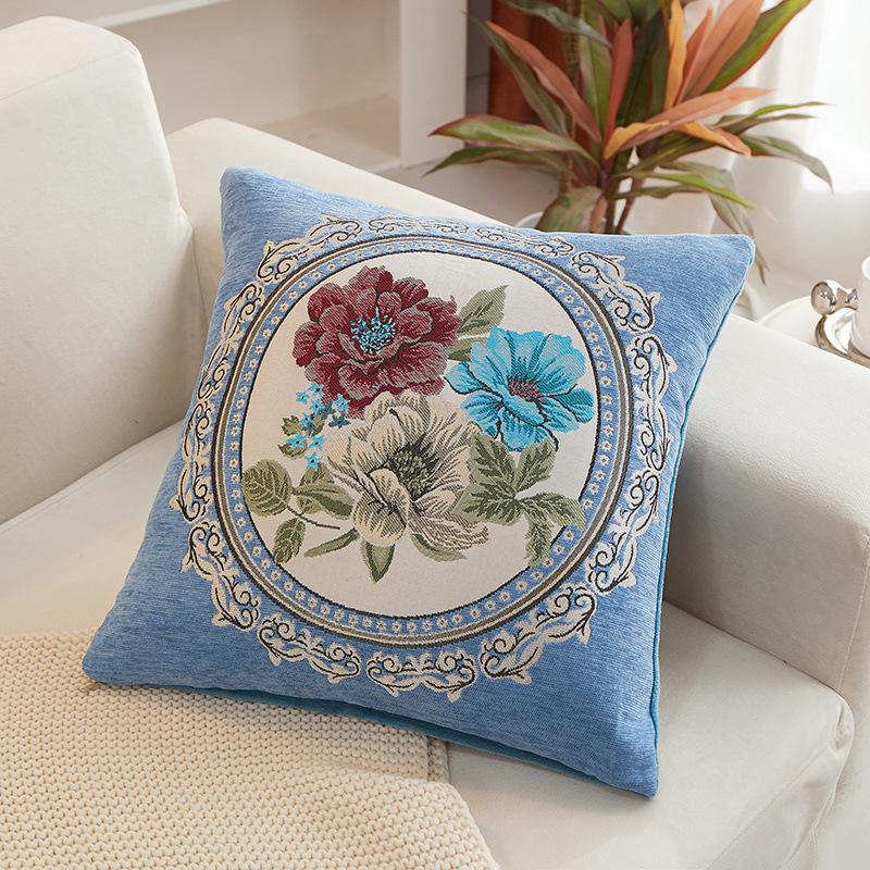 Peony Flower Bedside Soft Cover Backrest Chinese Style Light Luxury Pillow Embroidery