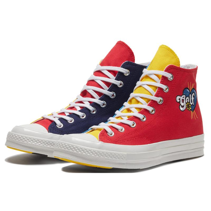 Converse Chuck Taylor All Star 70 Round Toe Lace-up Wear-resistant Shock-absorbing High-top Canvas Shoes Unisex Red Yellow Blue