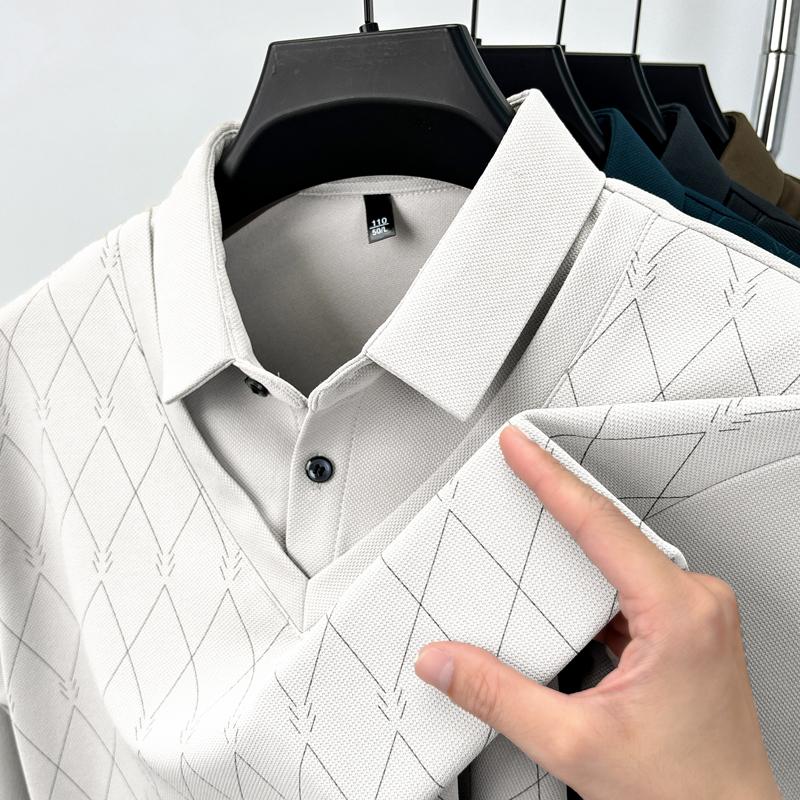 

Original Brand Quality Men S Fake Two Pieces Autumn Item Lapel Plaid Print Long Sleeve T-Shirt Business Fashion Casual Menswear M бежевый