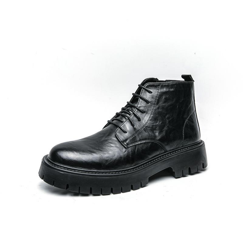 

Large Size Men s Zhongbang Martin Boots Autumn and Winter Lace-up Hand Grab High Top Boots Big Head Leather Shoes 38 чёрный