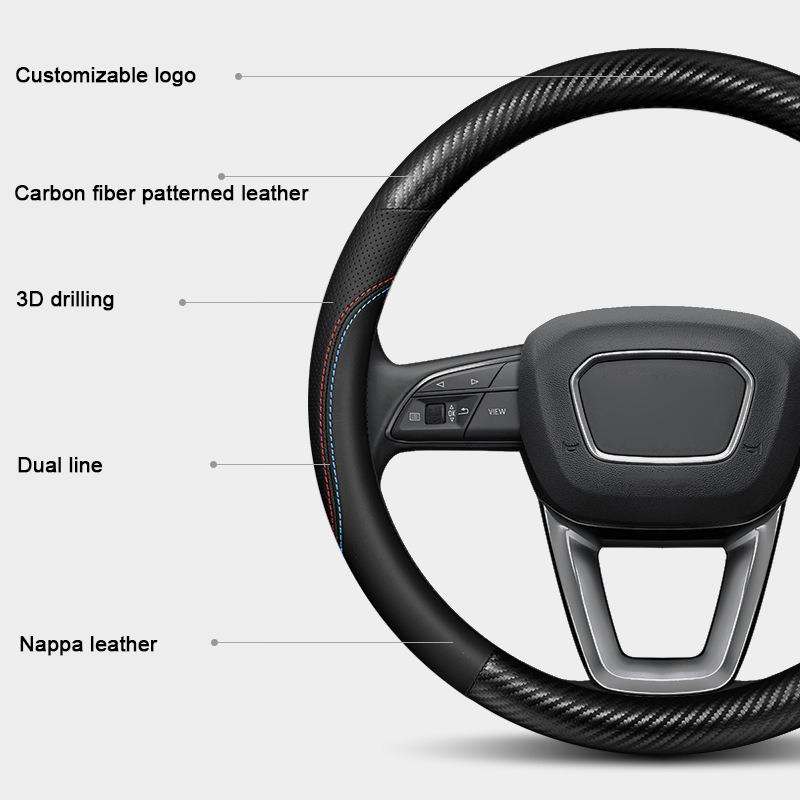 38CM Carbon Fiber Texture Car Steering Wheel Cover For Ford Mustang Fiesta Focus Mondeo Kuga Ecosport Edge Explorer F150 Sticker RM9
