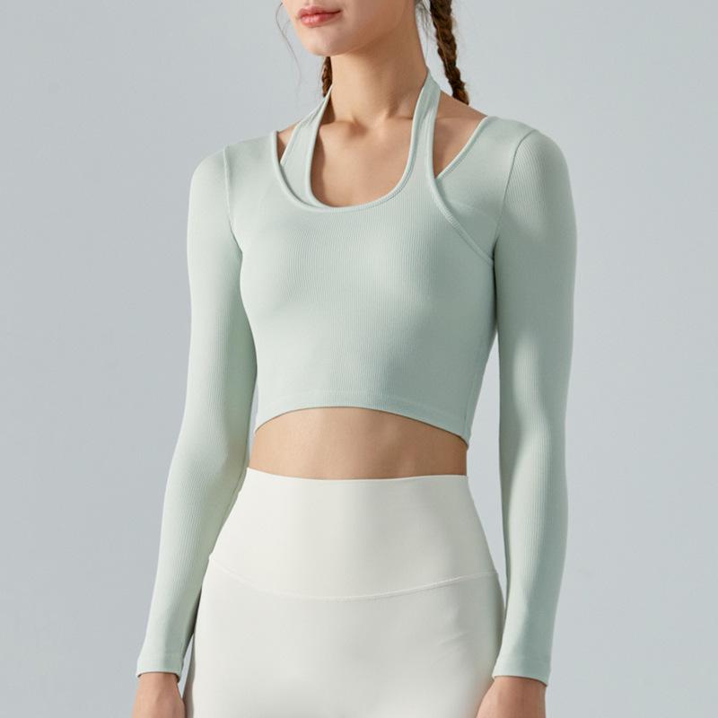 

Женский облегающий топ-халтер с длинным рукавом для йоги со съемными вкладышами Large