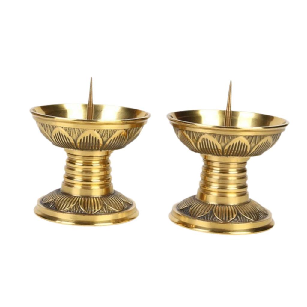 2 Pieces Brass Candlestick Holders Table Centerpiece Copper Buddhist Candlestick