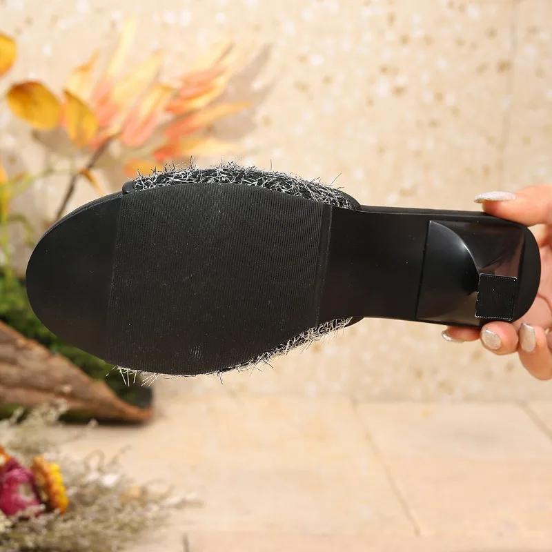 Fashion Women's Shoes On Sale 2025 Plus Size Open Toe Women's Slippers Modern Dress Sandals Women Print Round Toe Thin Heels Slippers