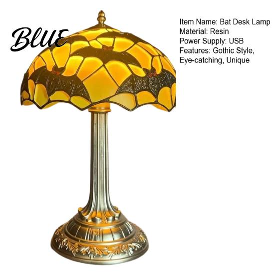 Unique Fantasy Style Bedside Light Stained Glass Black Bat Table Lamp Vintage Resin Retro Cozy Ambient Lighting for Dorm Halloween Gothic Dormitory,