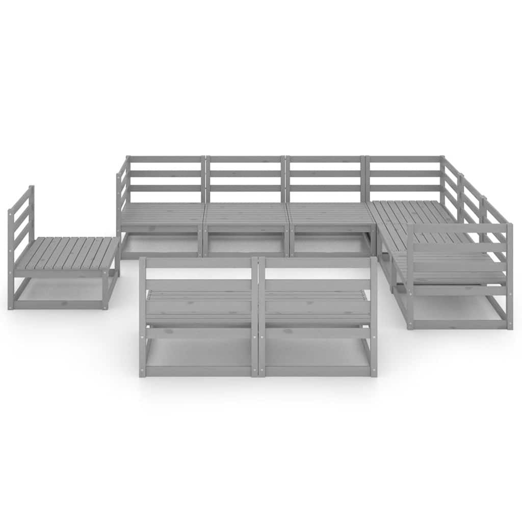 9 Piece Garden Lounge Set Grey Solid Pine Wood