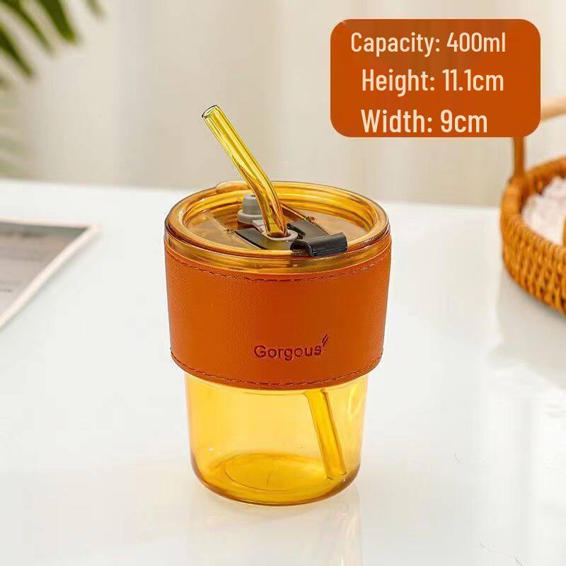 Jimi Portable Amber Glass Travel Mug with Straw