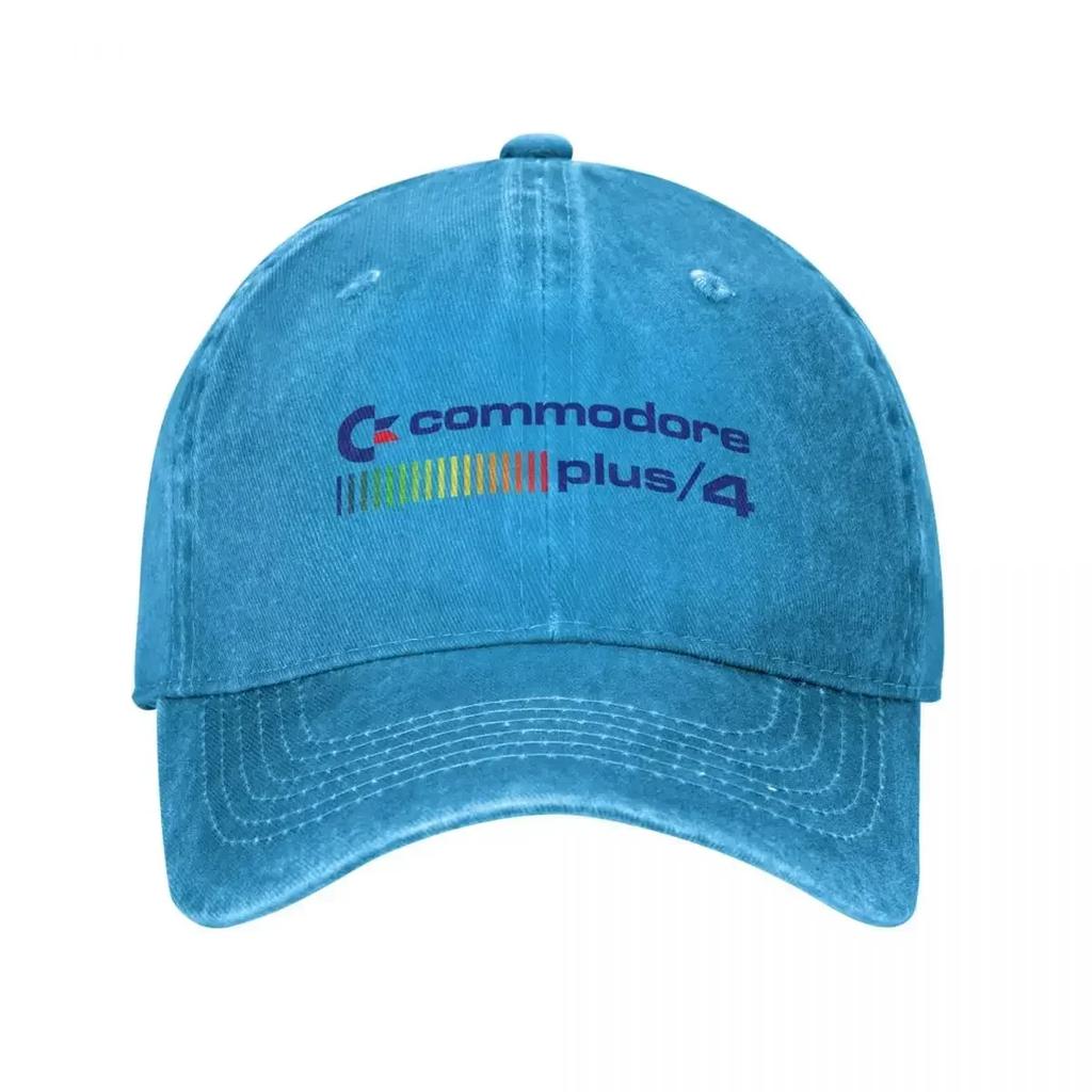 Unisex Commodore Plus 4 Logo Baseball Caps Fashion Distressed Denim Headwear Adjustable
