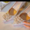Fashion Shiny Women's Pointed Toe Wedding High Heels Spring New Pearl Decorateion Ladies Pmpus Banquet Fashionable Woman Shoes Sandalias