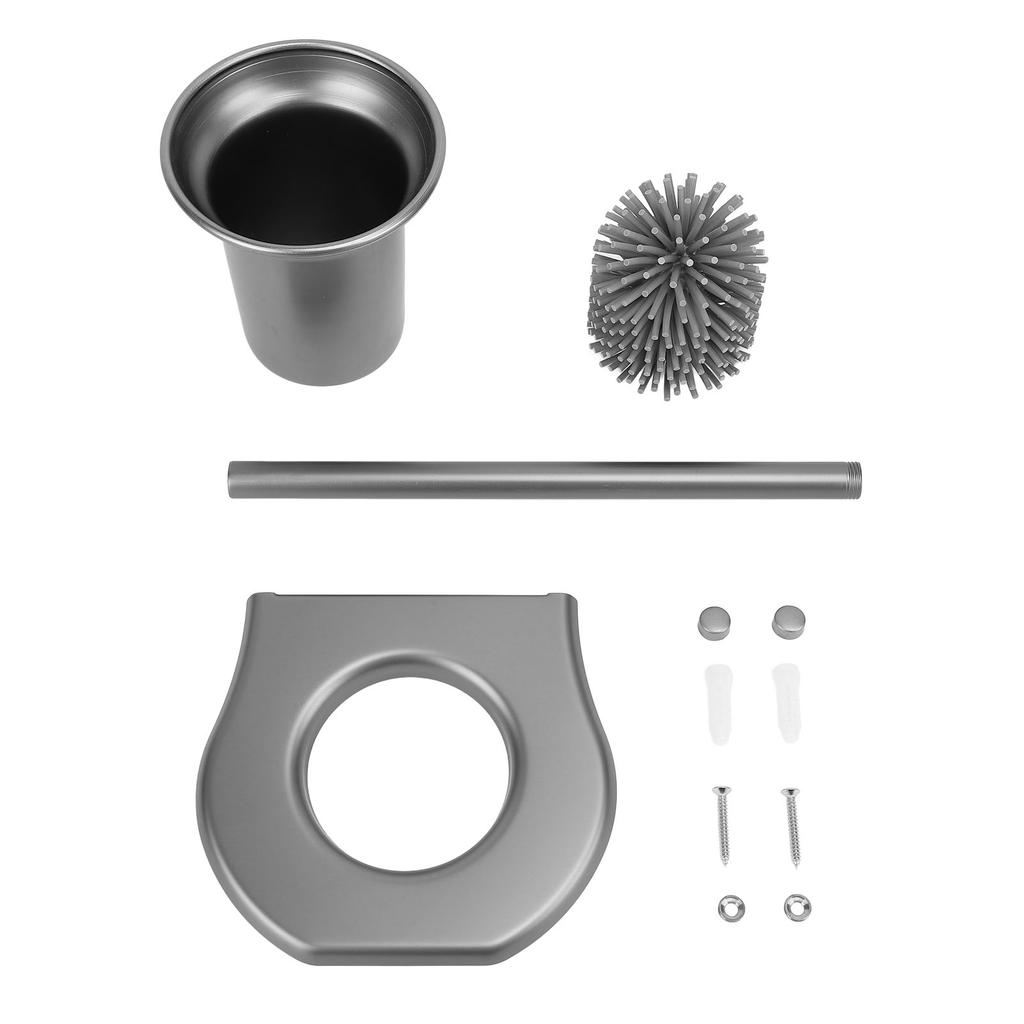 Toilet Brush with Storage Holder Aluminum Alloy Long Handle High Density Bristles Space Saving Toilet Scrubber for Home