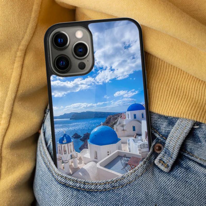 Oia Santorini Greece Soft Phone Case for iPhone 17 Air 16e Pro max 15 Pro 13 14 Plus 11 12 MagSafe Magnetic Coque