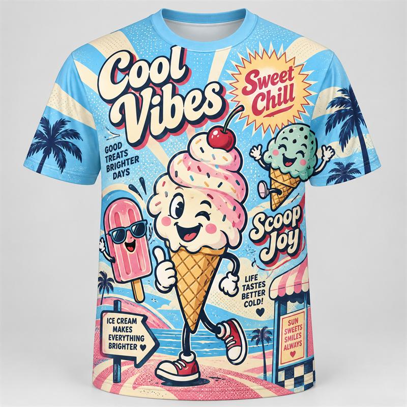 Funny Food Cartoon 3D Print T Shirt Men Women Fries Donut Boba Taco Pretzel Ice Cream Hot Dog Popcorn Cupcake Sushi Summer Tee