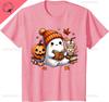 Cute Ghost Reading Book Lovers Halloween Ghost Coffee Unisex Tshirt Cotton Unisexs Tshirts Kawayi Graphic T Shirts